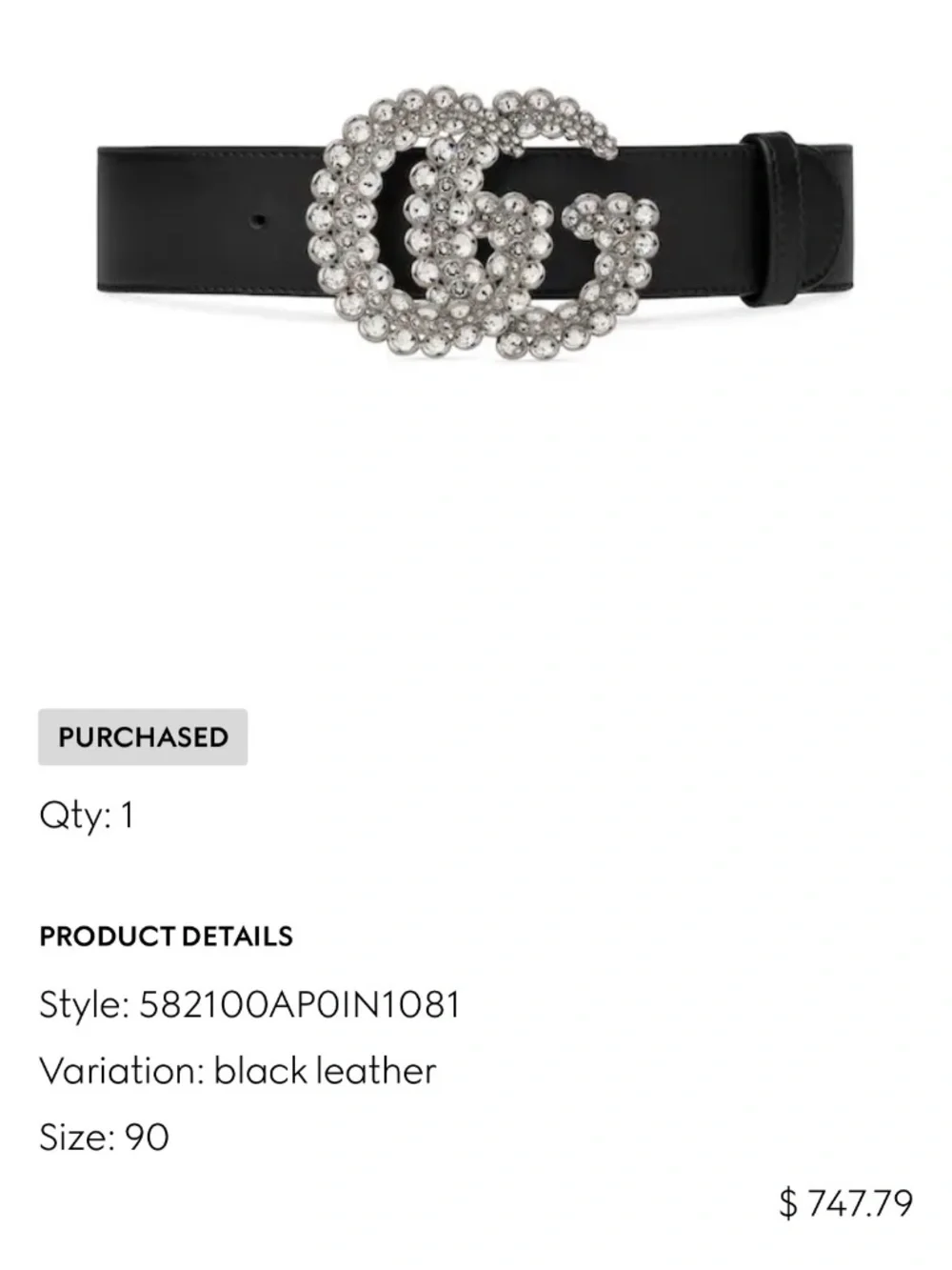 Gucci GG Marmont Crystal Belt Wide Black Leather EU 90 Authentic - Picture 3 of 3